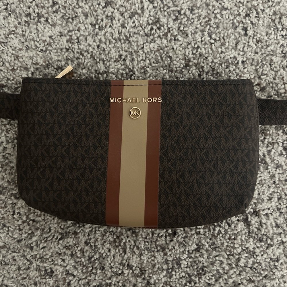 Michael Kors Brown and Tan Belt Bag with Signature Monogram
